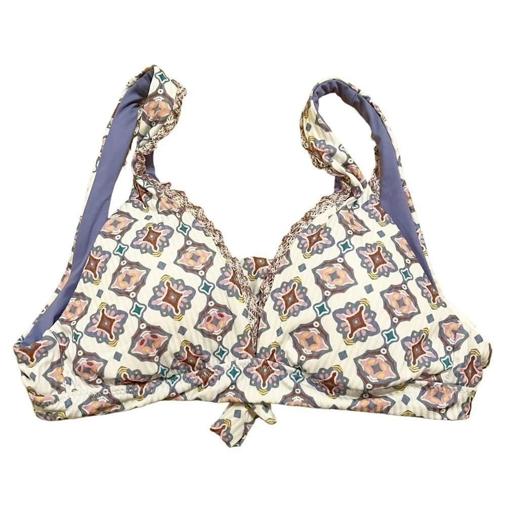 Becca NWT Triangle Bikini Marrakesh Print Tie Back Bathing Suit Swim Top Size S